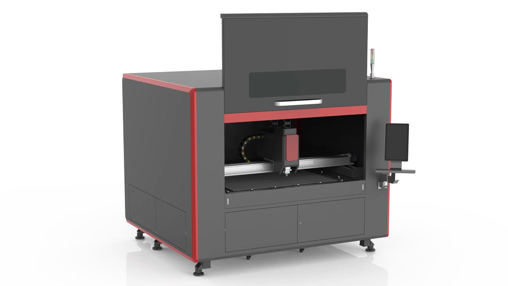 A demonstration picture of the HPC Fiber laser cutter model Mini PRO