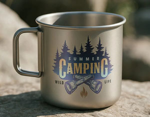 An image of a colour engraved metal mug