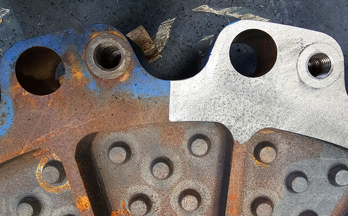 Before and after example of a laser cleaning machine in action