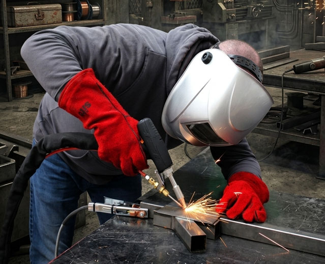 An image of a laser welding machine in action.