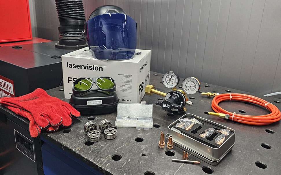 An image of the accessories included with the HPC Laser welding machine